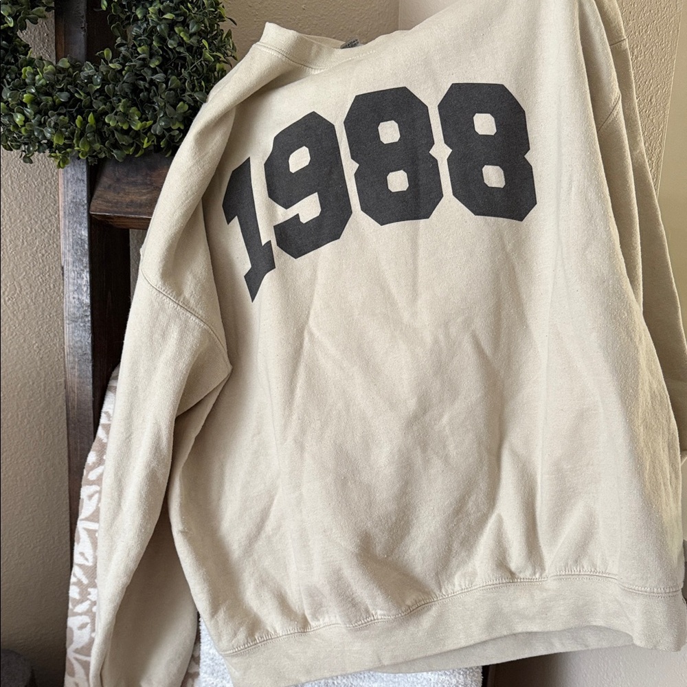 Gildan Beige Crewneck Sweater with Black Print